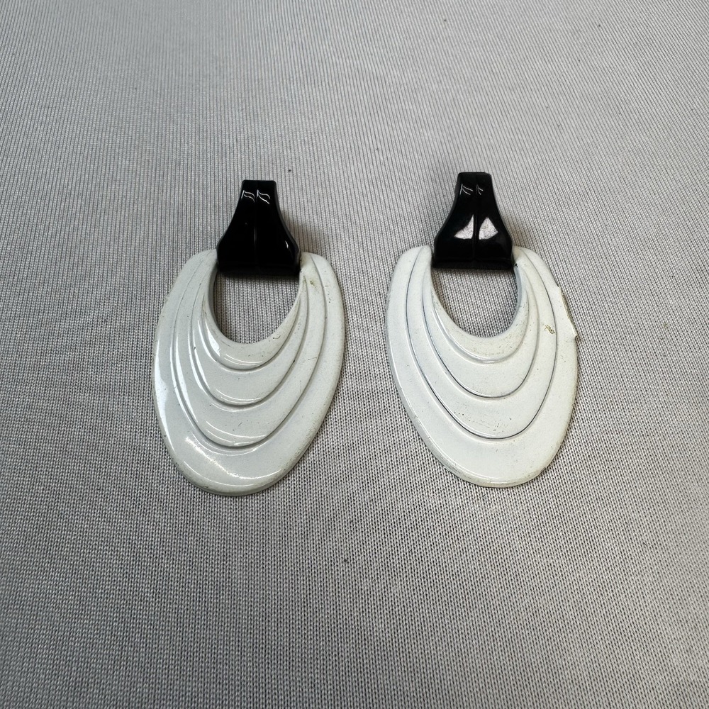 Vintage White & Black Large Statement Metal Earrings